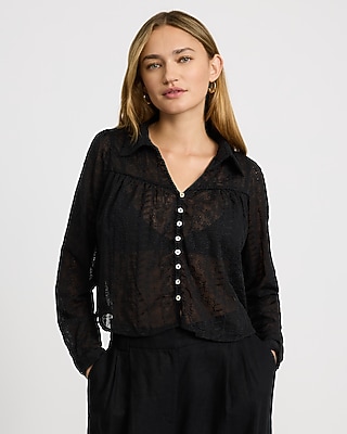 Sheer Eyelet Collared Shirt