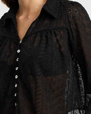 Sheer Eyelet Collared Shirt
