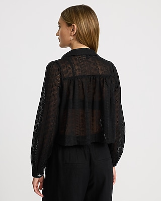 Sheer Eyelet Collared Shirt