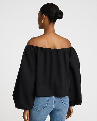 Poplin Off The Shoulder Long Sleeve Top in White - image 5
