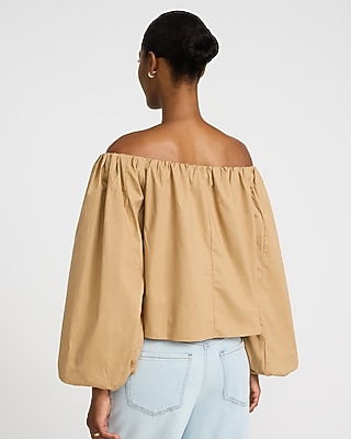 Poplin Off The Shoulder Long Sleeve Top