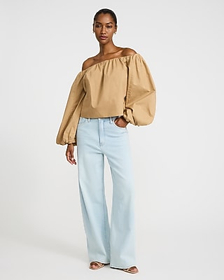 Poplin Off The Shoulder Long Sleeve Top