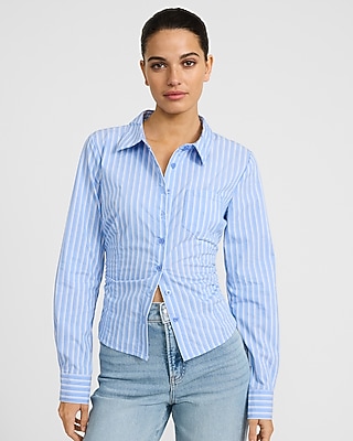 Striped Ruched Fitted Cutaway Shirt
