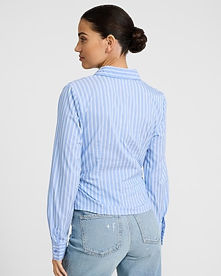 Striped Ruched Fitted Cutaway Shirt