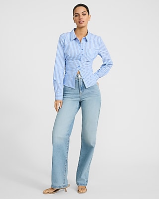 Striped Ruched Fitted Cutaway Shirt