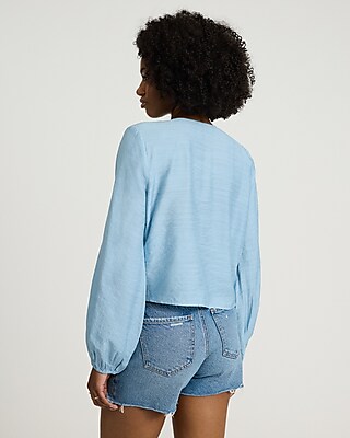 Textured Slub V-Neck Long Sleeve Shirt