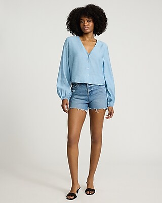 Textured Slub V-Neck Long Sleeve Shirt