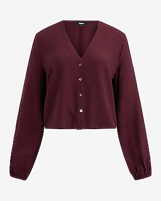 Textured Slub V-Neck Long Sleeve Shirt