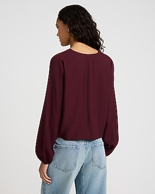 Textured Slub V-Neck Long Sleeve Shirt