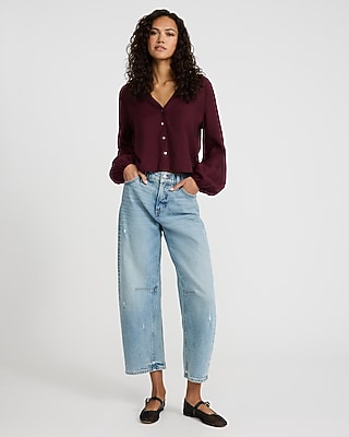 Textured Slub V-Neck Long Sleeve Shirt