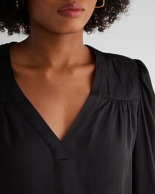 Satin V-Neck Cuff Sleeve Top