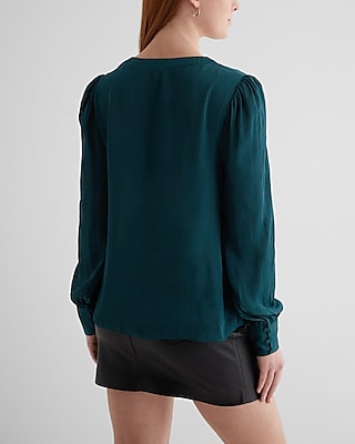 Satin V-Neck Cuff Sleeve Top