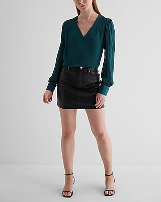 Satin V-Neck Cuff Sleeve Top
