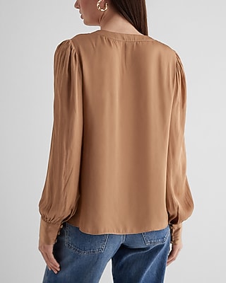 Satin V-Neck Cuff Sleeve Top