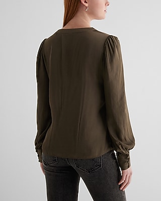 Satin V-Neck Cuff Sleeve Top
