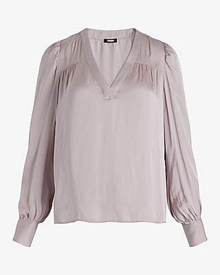 Satin V-Neck Cuff Sleeve Top