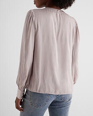 Satin V-Neck Cuff Sleeve Top