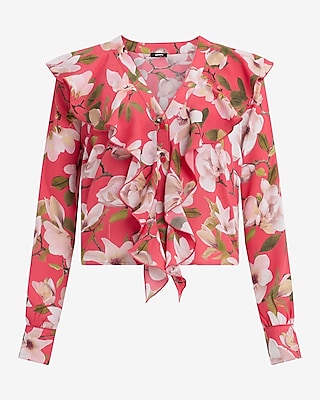 Floral Ruffle Front Long Sleeve Top