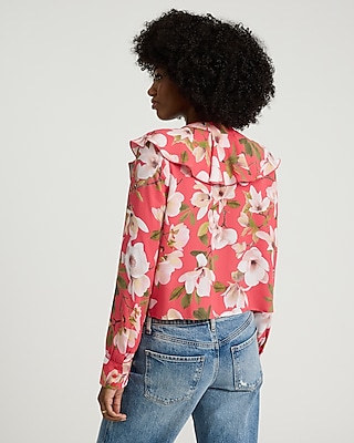 Floral Ruffle Front Long Sleeve Top
