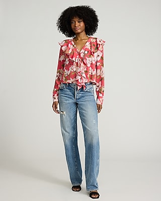 Floral Ruffle Front Long Sleeve Top