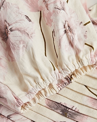Poppies Print Linen-Blend Ruched Cropped Top