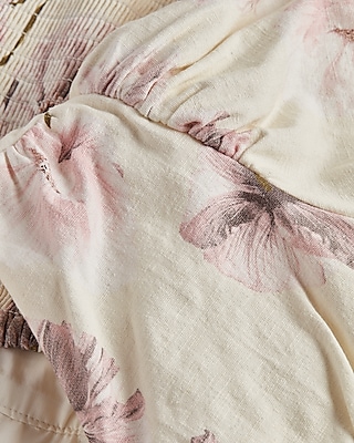 Poppies Print Linen-Blend Ruched Cropped Top