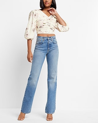 Poppies Print Linen-Blend Ruched Cropped Top