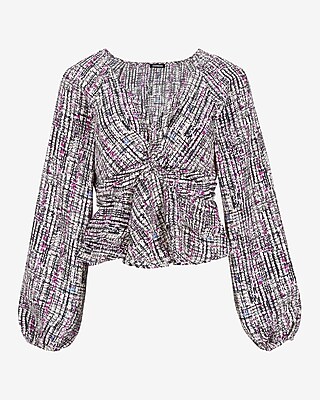 Abstract Print Twist Front Tiered Ruffle Peplum Top - image 4