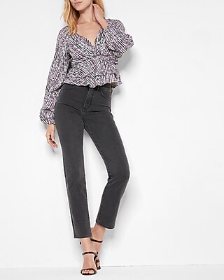 Abstract Print Twist Front Tiered Ruffle Peplum Top - image 2