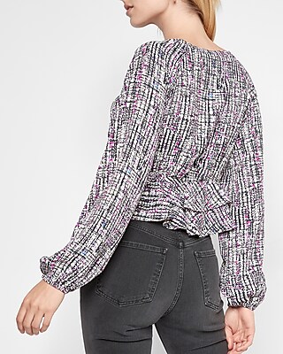 Abstract Print Twist Front Tiered Ruffle Peplum Top - image 3