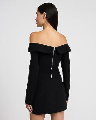 Off The Shoulder Long Sleeve Button Front Tailored Top - image 2