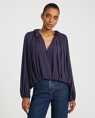 Lace Boat Neck Ruched Top | Express