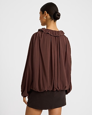 Tie Front V-Neck Long Sleeve Ruched Top