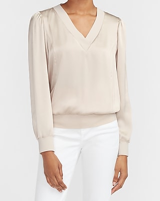 white satin v neck top