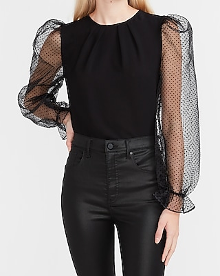 polka dot puff sleeve shirt