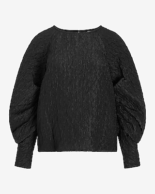 Textured Jacquard Puff Sleeve Top