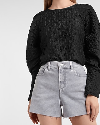 Textured Jacquard Puff Sleeve Top
