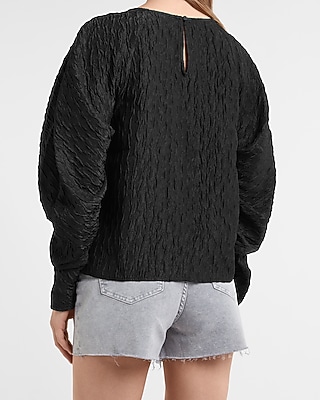 Textured Jacquard Puff Sleeve Top