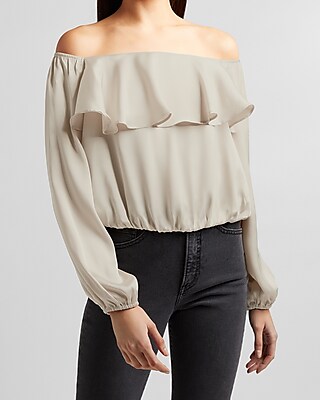 off the shoulder ruffle shirt