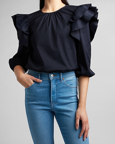 Tiered Ruffle Shoulder Top | Express