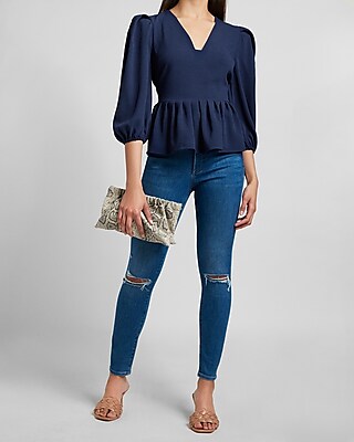 Puff Sleeve Peplum Top | Express