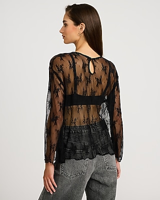 Lace Crew Neck Ruffle Top - image 2