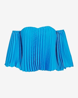 Pleated Off The Shoulder Balloon Sleeve Top