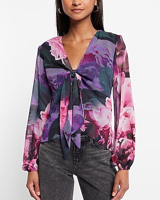 balloon sleeve tie front top