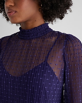 Sheer Dot Mock Neck Smocked Cuff Top - image 3