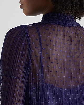 Sheer Dot Mock Neck Smocked Cuff Top - image 5