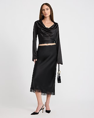 Satin Collared Cowl Neck Long Sleeve Top