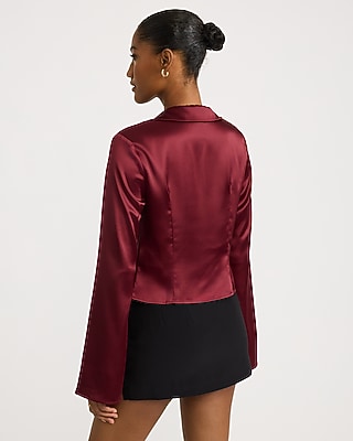 Satin Collared Cowl Neck Long Sleeve Top