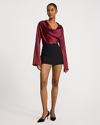 Satin Collared Cowl Neck Long Sleeve Top