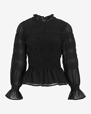 Smocked Balloon Sleeve Peplum Top